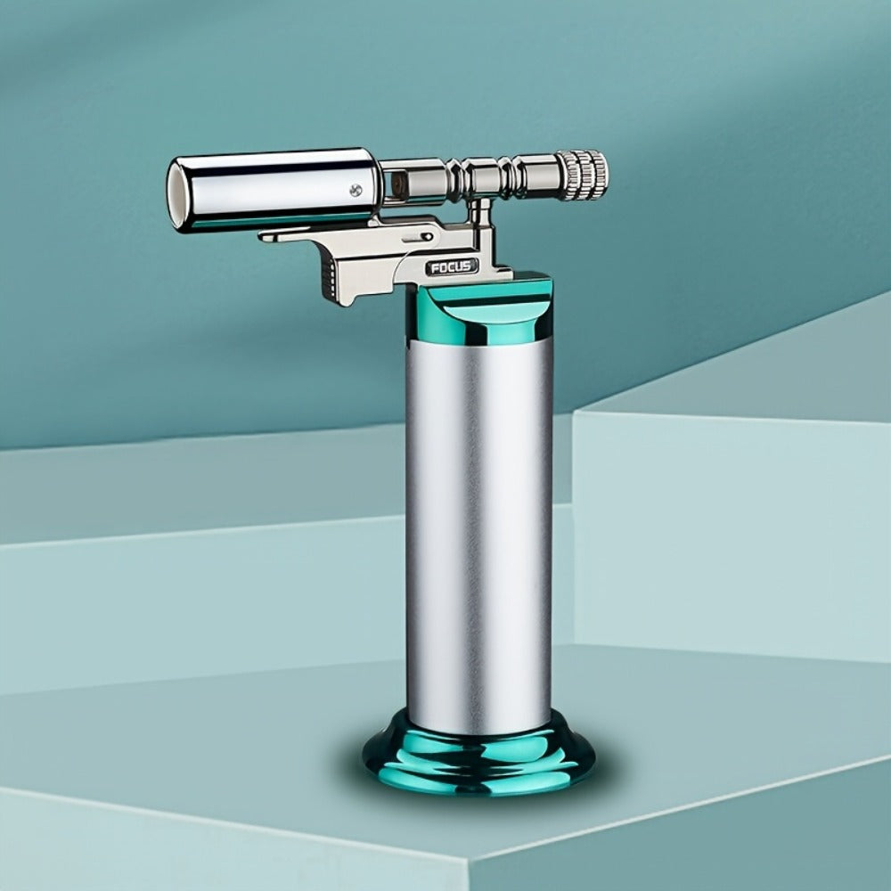 Refillable Torch Lighter Windproof, Adjustable Flame Culinary Kitchen Torch for Creme Brulee Searing BBQ Camping, Butane Refillable Direct Flame Torch Gun, Gas Not Included, Multiple Colors