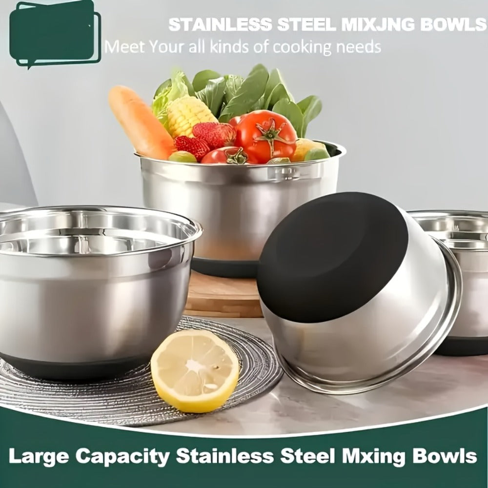 Stainless Steel Mixing Bowls with Airtight Lids 26pcs Set, 3 Grater Attachments, Non-Slip Bottoms, 7Qt 4Qt 2.5Qt 2Qt 1.5Qt 1Qt, Nesting Bowls for Mixing Serving Salad Baking