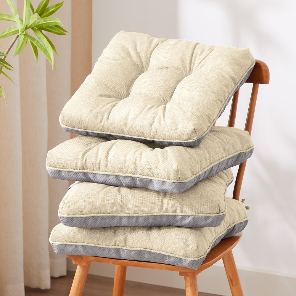 Memory Foam Chair Cushions Set of 4 ¨C Kitchen Chair Pads with Non-Slip Backing & Ties, 500GSM Thick Seat Cushions for Dining Chairs Indoor