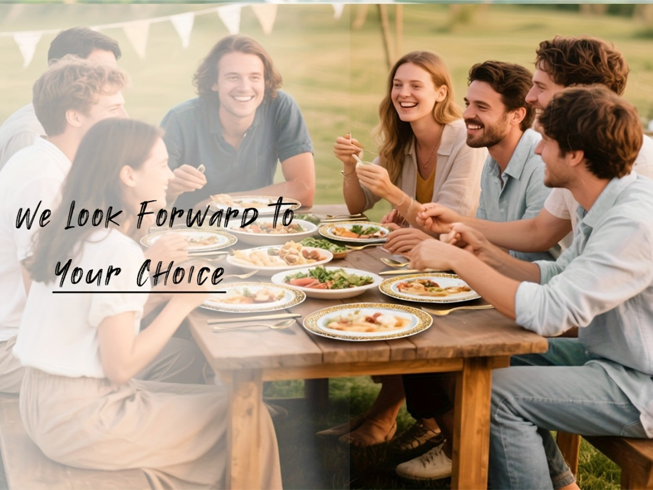 Gold Disposable Dinnerware Set for 50 Guests 350pcs ¨C Includes Dinner Plates, Dessert Plates, 9oz Cups with Gold Rim, Pre-Rolled Napkins & Gold Cutlery | Perfect for Wedding, Party & Holiday Celebration