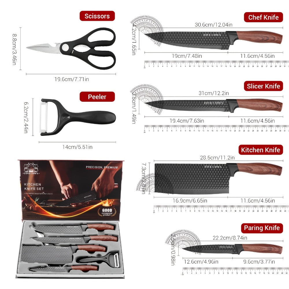 Kitchen Knife Set Professional Stainless Steel with Wooden Block ¨C Hammer Textured Chef Knives, Self-Sharpening, Scissors Included, Gift Box Ready for Valentine's Day, Wedding & Housewarming