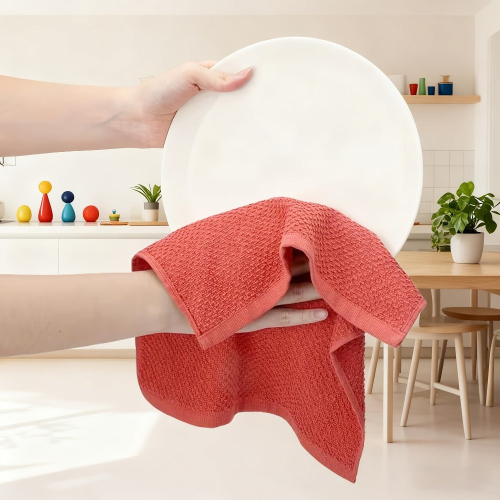 Cotton Kitchen Dish Towel Set 12pcs | 6 Hand Towels 15¡±x25¡± & 6 Wash Towels 12¡±x12¡± | Striped Weave Absorbent Durable Towels for Cooking Cleaning Drying