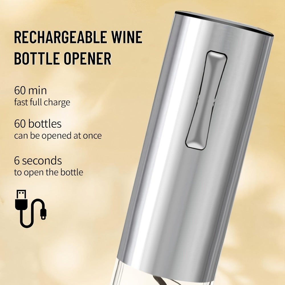 Electric Wine Opener Gift Set 7-in-1 Rechargeable Automatic Corkscrew Stainless Steel with Aerator Pourer Vacuum Stoppers Foil Cutter Storage Base