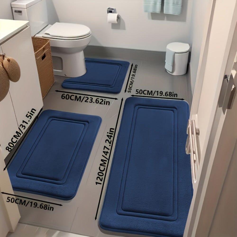 Bath Mat Set 3 Piece - Non-Slip Bathroom Rugs Super Absorbent Shower Mat, Thick Soft Bath Tub Floor Mat for Bathtub Shower Bathroom Heavy Foot Traffic, Modern Bathroom Decor Black Grey Beige Navy