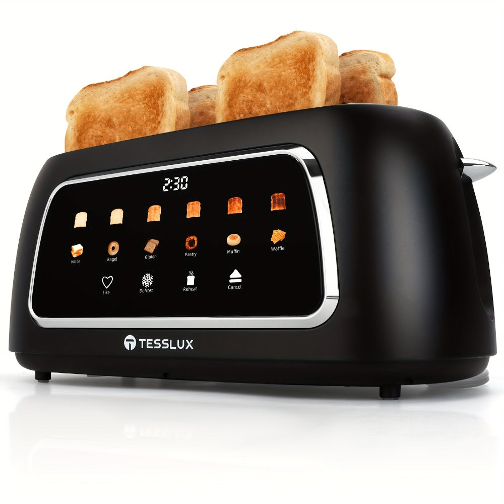 4 Slice Toaster with Touch Screen Control, 1.5¡± Wide Long Slots, 6 Browning Levels & 6 Bread Types ¨C Digital Timer, Memory Function, Defrost & Reheat for Family Breakfast, White & Black