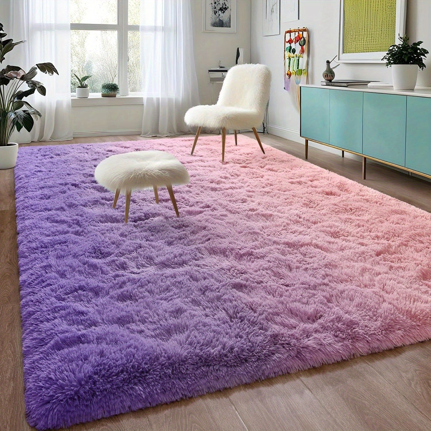Area Rug Plush Mat Non-Slip Gradient Design Machine Washable Living Room Bedroom Rug Multi-Color Large Size Soft Polyester Floor Mat Home Decor Accent