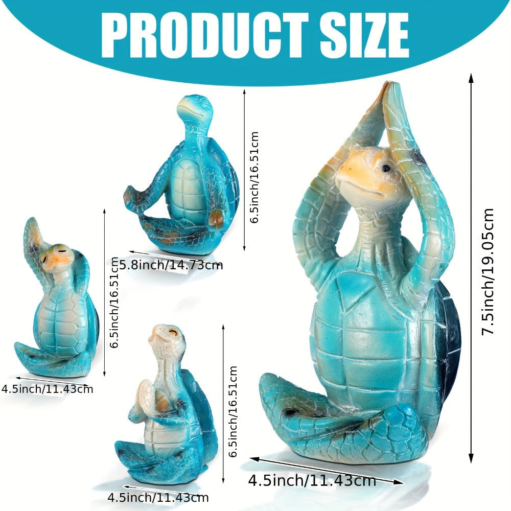 Zen Sea Turtle Statue 4-Pack | Meditating Yoga Turtle Figurines, Coastal Beach Home Decor, Bathroom Garden Ocean Theme, Indoor Outdoor Decorative Sculpture Set