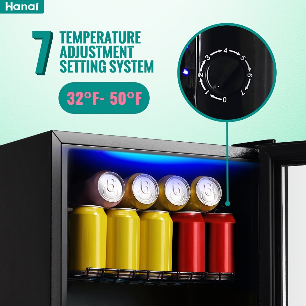 Beverage Refrigerator with Glass Door, Mini Drink Cooler Fridge with Blue LED Light, 3 Adjustable Shelves & R600a Compressor ¨C 1.7 or 3.5 Cu Ft Freestanding Bar Fridge for Home, Office, Dorm and Bar