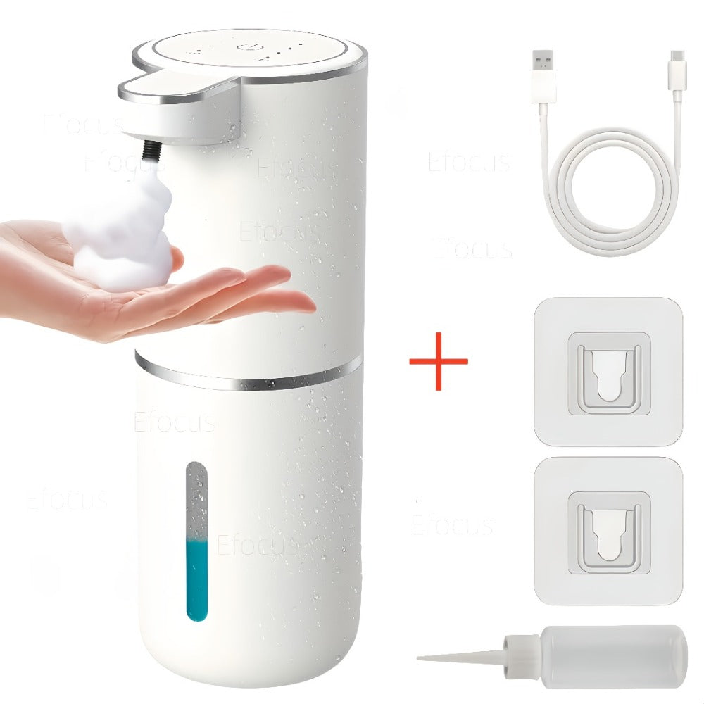 Automatic Foam Soap Dispenser Wall Mount Touchless 400ml USB Rechargeable IPX5 Waterproof 4 Adjustable Levels Sensor Soap Pump for Bathroom Kitchen Sink Office Hotel