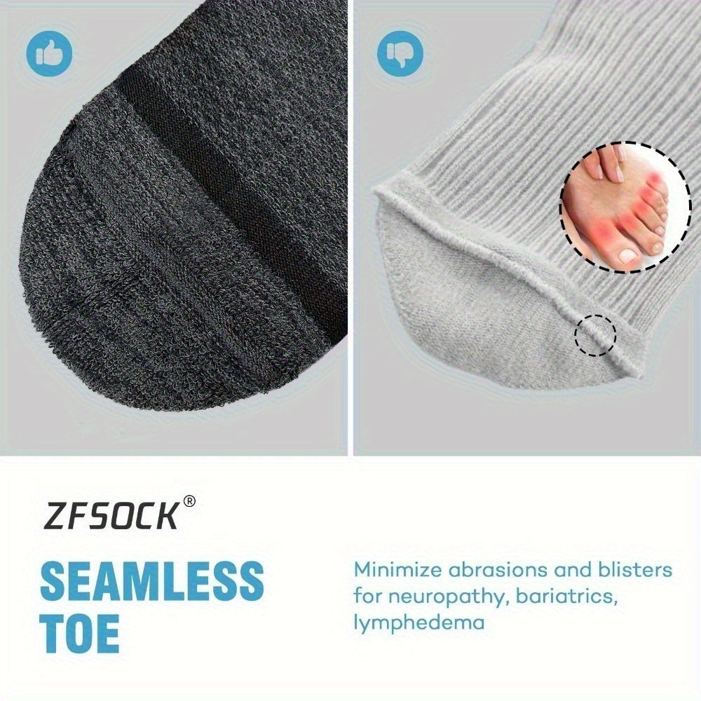 Wide Calf Socks 5 Pairs Loose Top Non-Binding Breathable Crew Socks for Men Women Plus Size Large Leg Edema Varicose Veins Comfort Fit M L Mixed Black