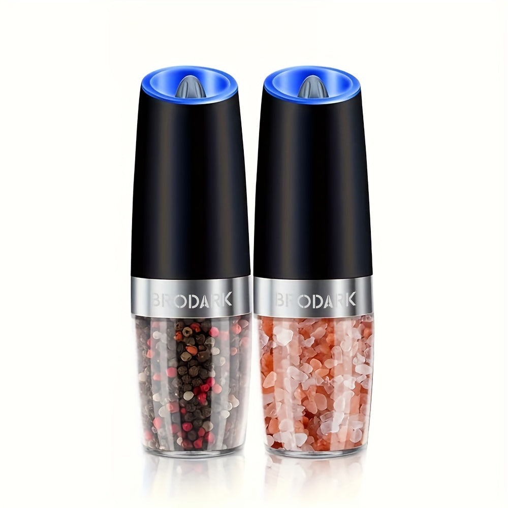 Electric Salt and Pepper Grinder Set Battery Powered Gravity Sensor | One-Hand Automatic Operation LED Light | Adjustable Coarseness Mill Shaker | Kitchen Gadget Gift Idea in Black & Silver