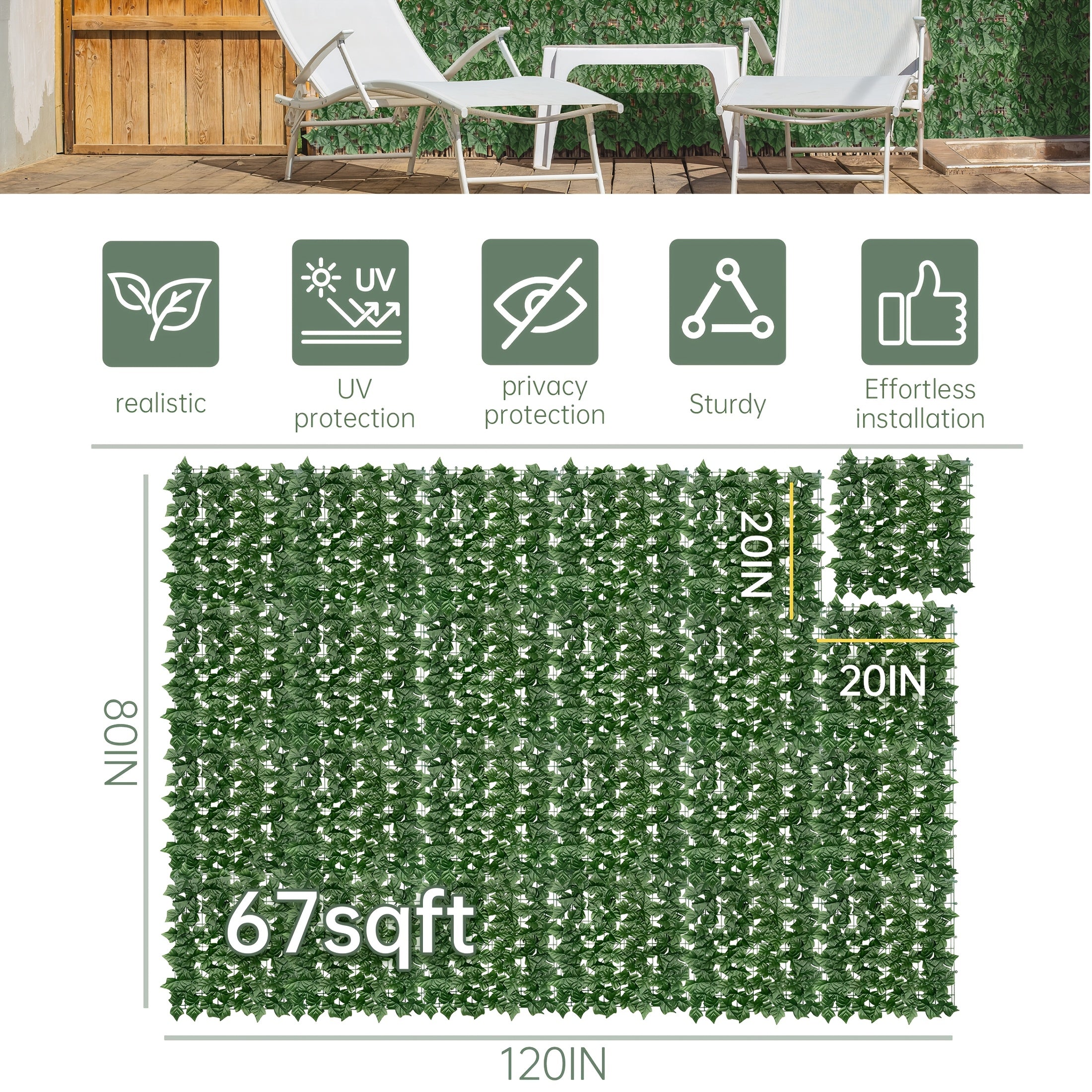 Artificial Ivy Privacy Fence Screen ¨C UV-Resistant Faux Ivy Hedge Panel for Outdoor Patio, Garden, Balcony & Fence Cover | Realistic Greenery Wall Decor | Multiple Sizes Available