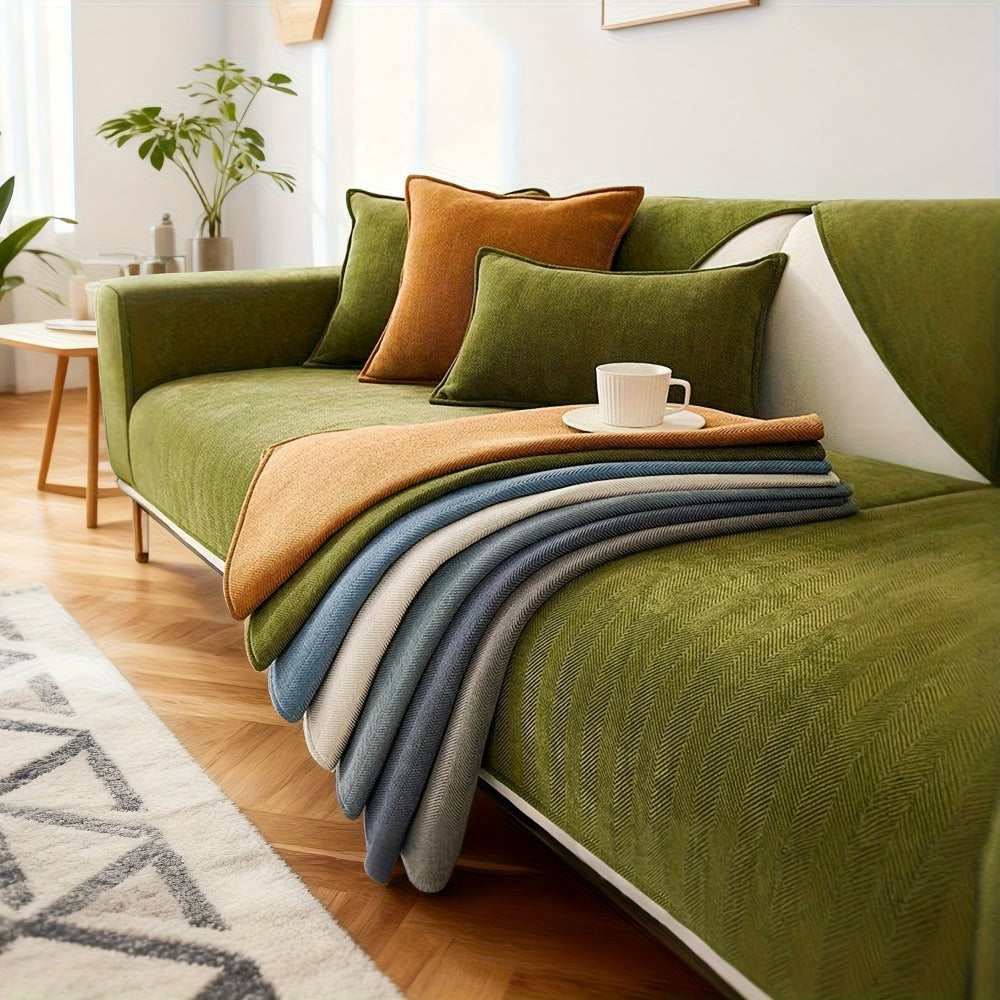 Chenille Ribbed Sofa Cover - Pet Friendly Non-Slip Machine Washable Soft Stretch Slipcover for 1-4 Seater Sectional Sofa Living Room Bedroom Office, 9 Colors
