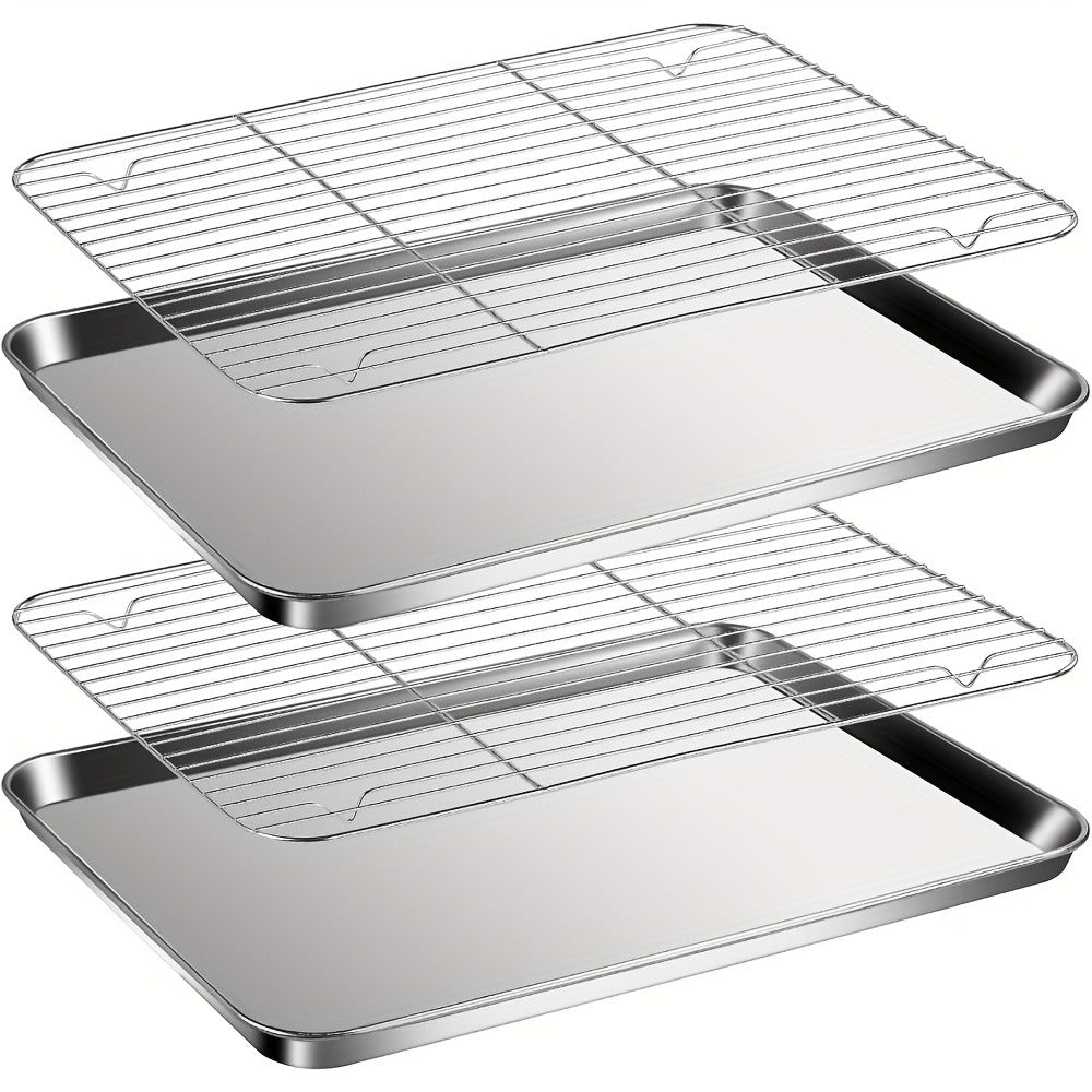 Baking Sheet and Rack Set Stainless Steel Half Sheet Pan with Cooling Rack Heavy Duty Rust Free Dishwasher Safe for Cookie Baking Roasting Grilling 2 3 4 Pan Options