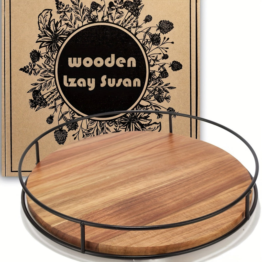 12¡± Wooden Rotating Storage Rack Turntable Organizer Kitchen Pantry Countertop Cabinet