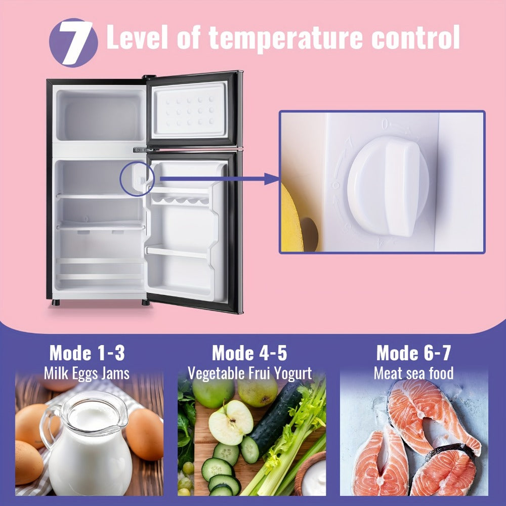 Mini Refrigerator with Freezer, 2.4 Cu Ft Double Door Small Fridge with Removable Shelves & Adjustable Feet ¨C Compact Personal Fridge for Bedroom, Dorm, Apartment, Home Office and Kitchen