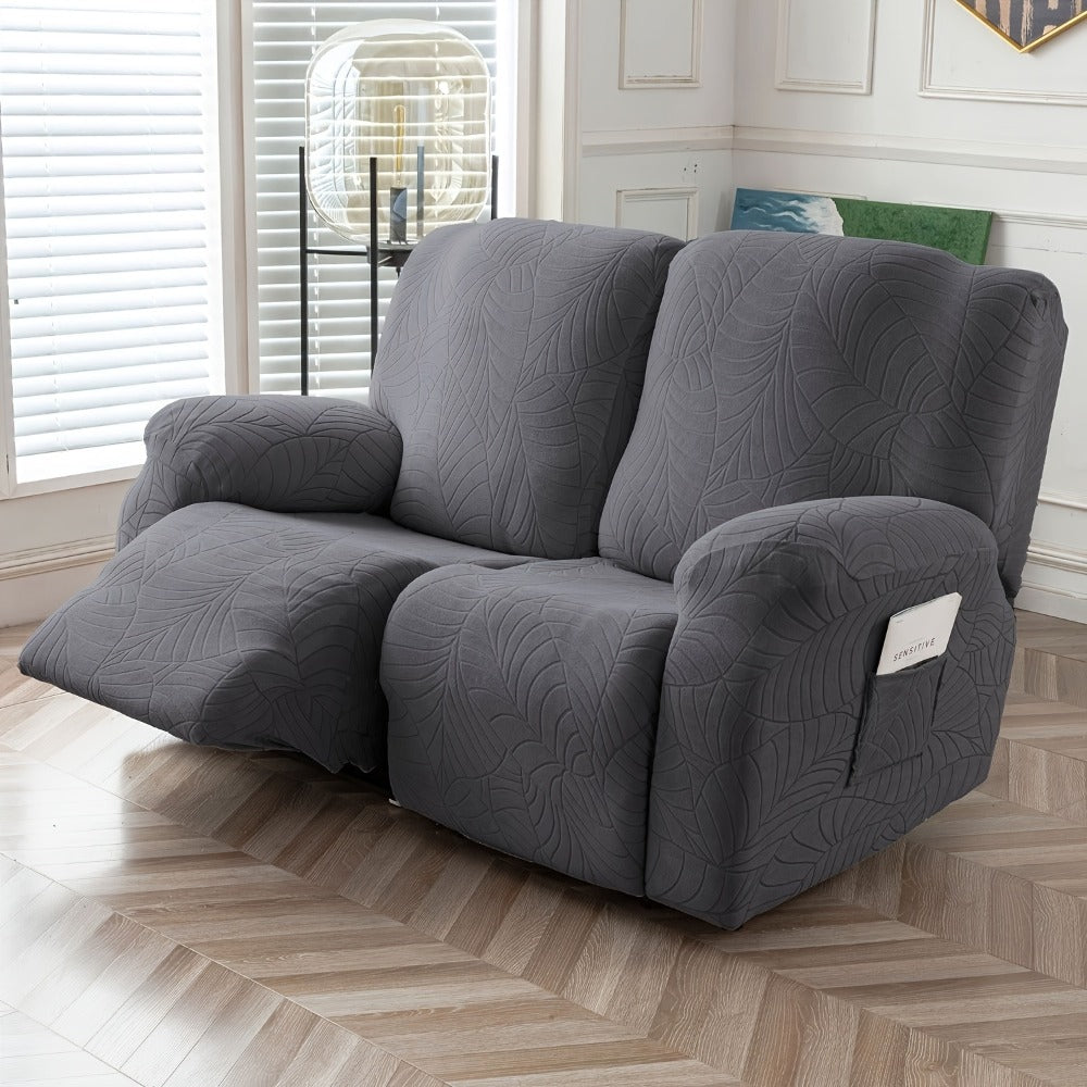 Jacquard Stretch Sofa Recliner Cover Big Leaves - High Stretch Soft Washable Slipcover for 1 2 3 Seat Loveseat with Console Furniture Protector Home Decor, 6 Colors