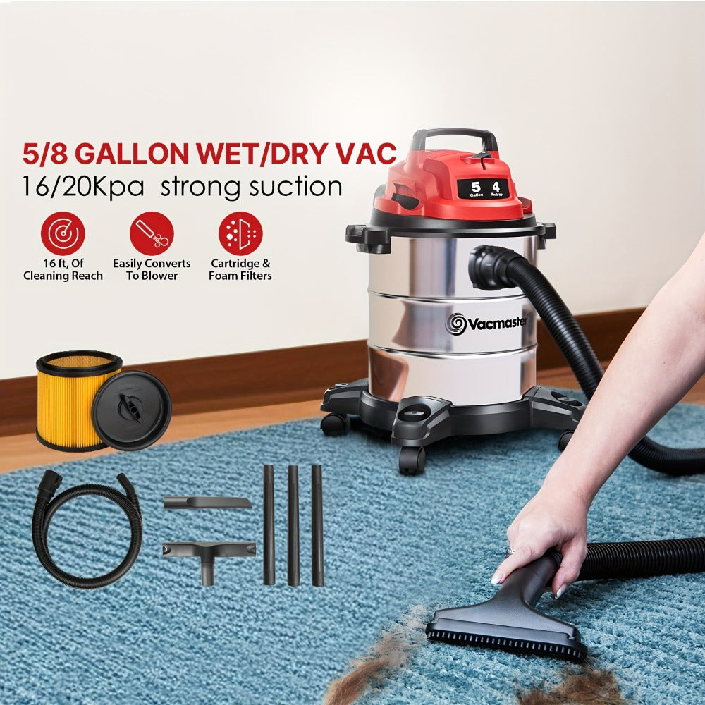Wet Dry Vacuum Cleaner Shop Vac Stainless Steel 5 or 8 Gallon with Blower Function Powerful Suction for Garage Car Home Workshop and Pet Hair