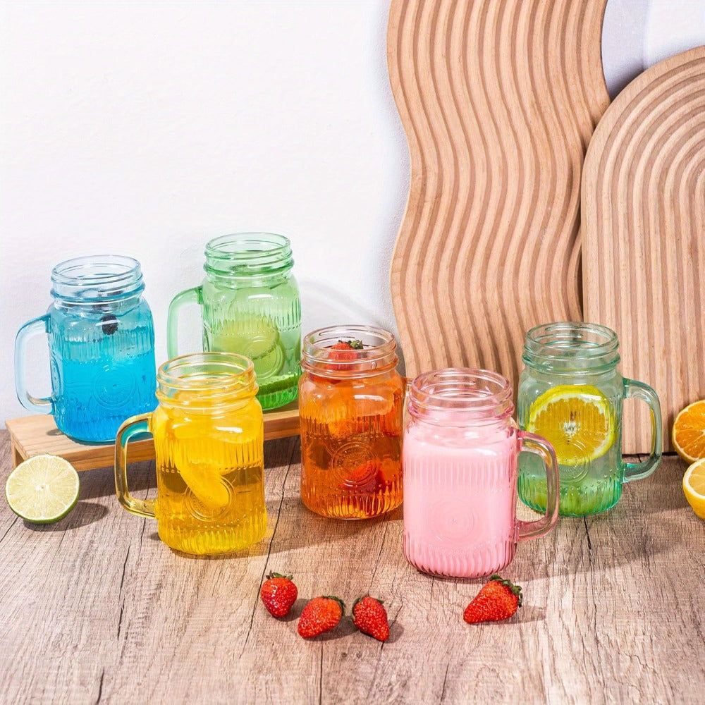 Mason Jars with Handle 6-Pack 16oz Colored Vintage Drinking Jars for Party BBQ Picnic Dishwasher Safe Vibrant Multicolor