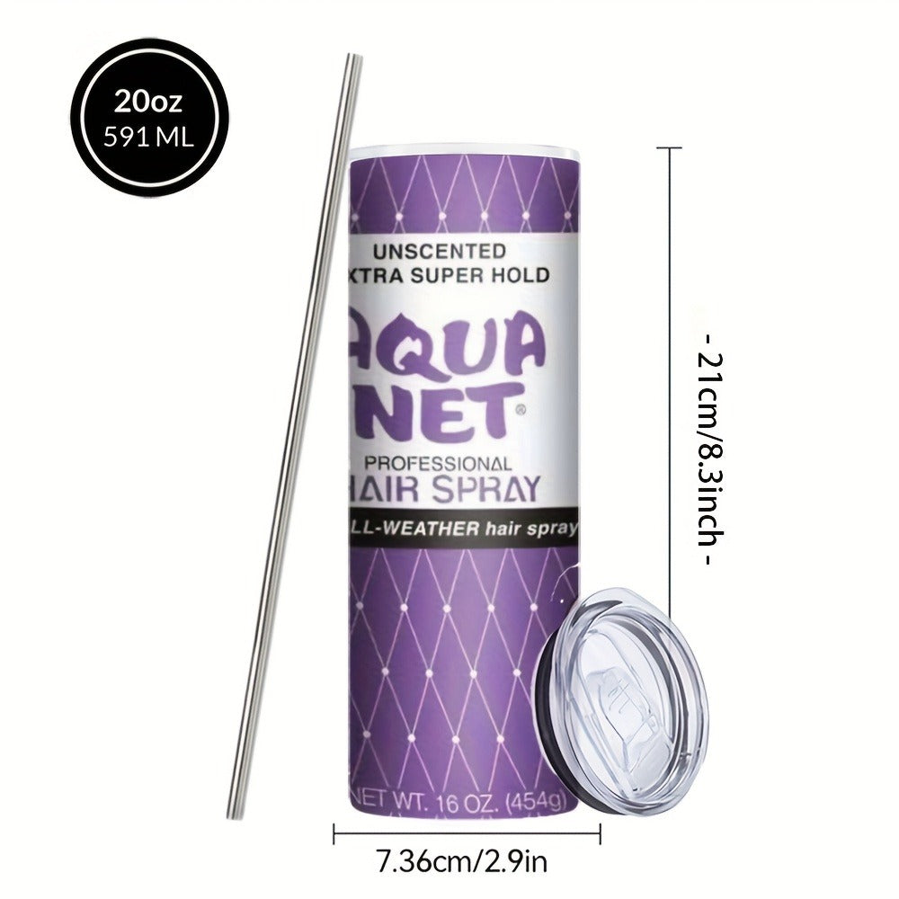 80s Retro Insulated Tumbler 20oz Stainless Steel - Vintage Nostalgia Travel Mug with Lid & Straw Purple Blue Graphic Gift for 80s Lovers Cosmetologists Mom Christmas