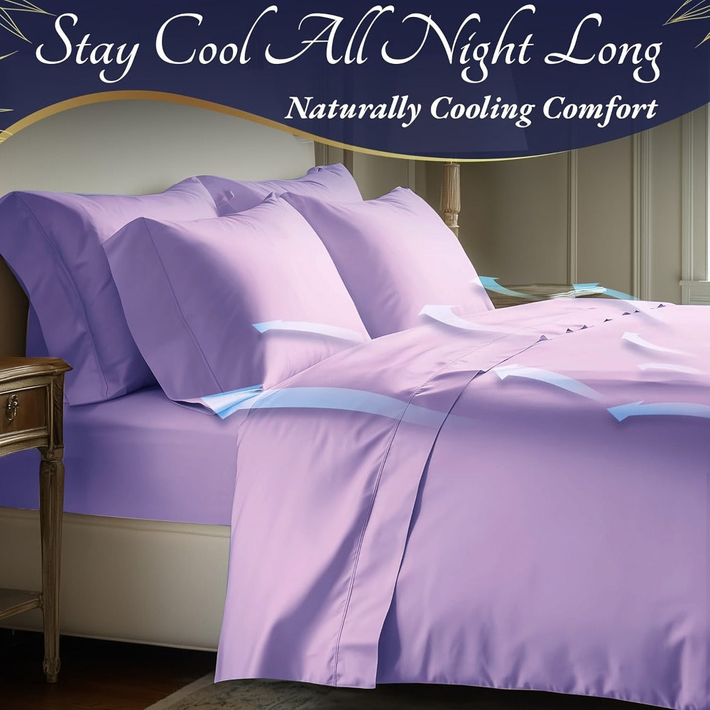 Bamboo Cooling Bedding Set 4pcs - Deep Pocket Fitted Sheet, Flat Sheet & Pillowcases for Hot Sleepers, Breathable Soft Viscose Sheets Twin Full Queen King