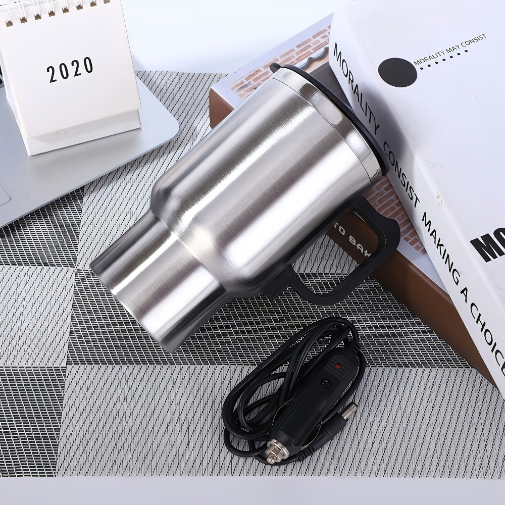 Car Electric Kettle 12V ¨C Stainless Steel Travel Heating Cup with Auto Shut-Off, 450ml & 500ml Portable In-Car Water Heater for Hot Water, Tea & Coffee ¨C Cigarette Lighter Powered Road Trip Essential