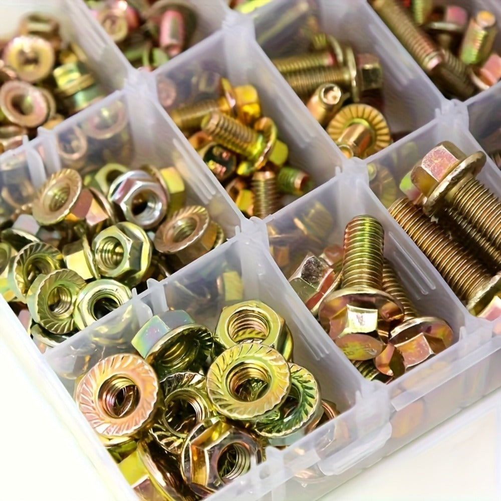Metric Flange Bolt Nut Assortment Kit 240pcs ¨C M5 M6 M8 Alloy Steel Hex Screws & Nuts Set in 14 Sizes Corrosion-Resistant for DIY Repair Automotive Machinery with Clear Storage Box