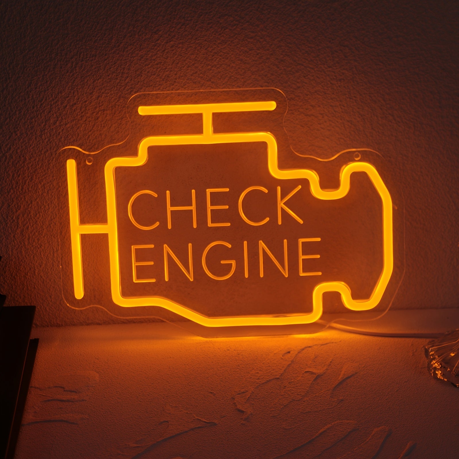 Check Engine Neon Sign ¨C LED Dimmable USB Powered Neon Light for Garage Wall Decor, Car Repair Shop, Workshop, Man Cave, Game Room, Bedroom & Car Party Decorations (Yellow / Multi-Color Options)