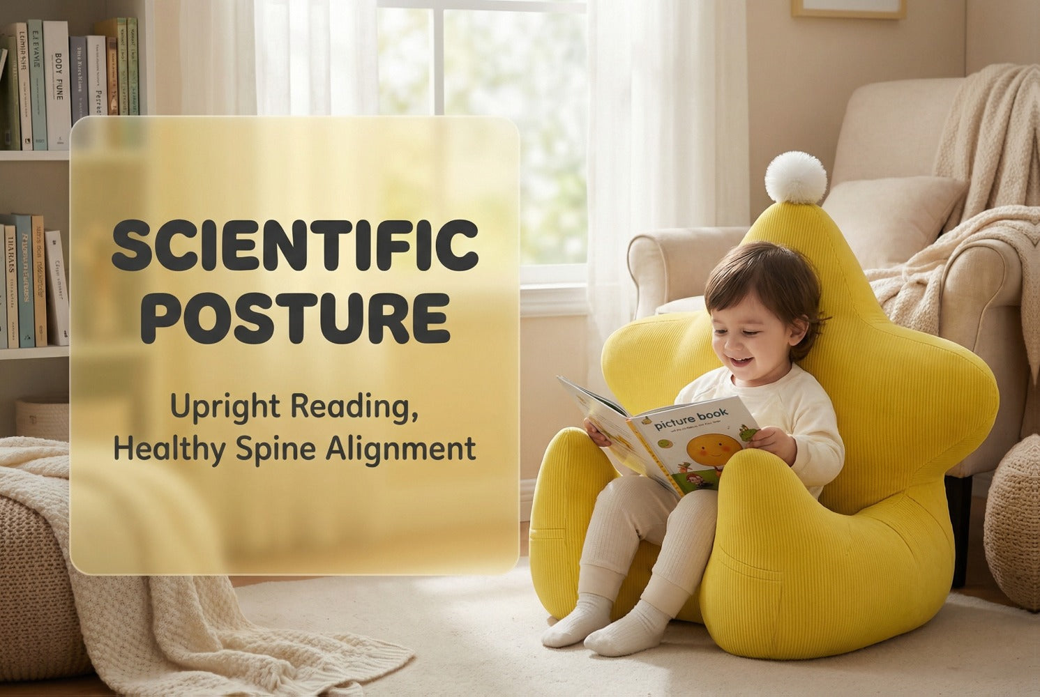 Kids Reading Pillow Star Shape with Neck Support Back Support Lumbar Support & Armrests Ergonomic Spine Protection Sit-Up Pillow for Children Reading Study Gaming on Sofa Bed Floor (Blue Green Yellow Pink)