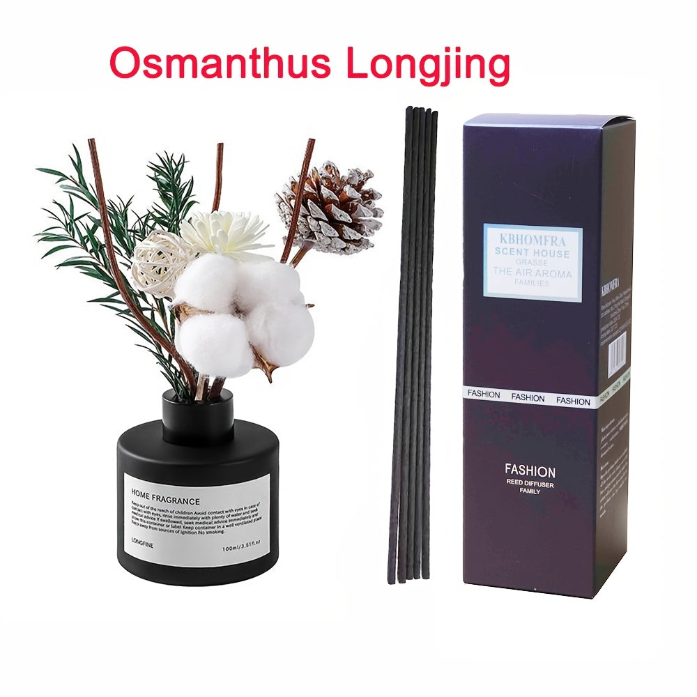 Reed Diffuser with Real Flowers & Essential Oil - Long-Lasting Home Fragrance Scent Sticks for Bedroom Bathroom Living Room, Jasmine Gardenia Sandalwood Citrus