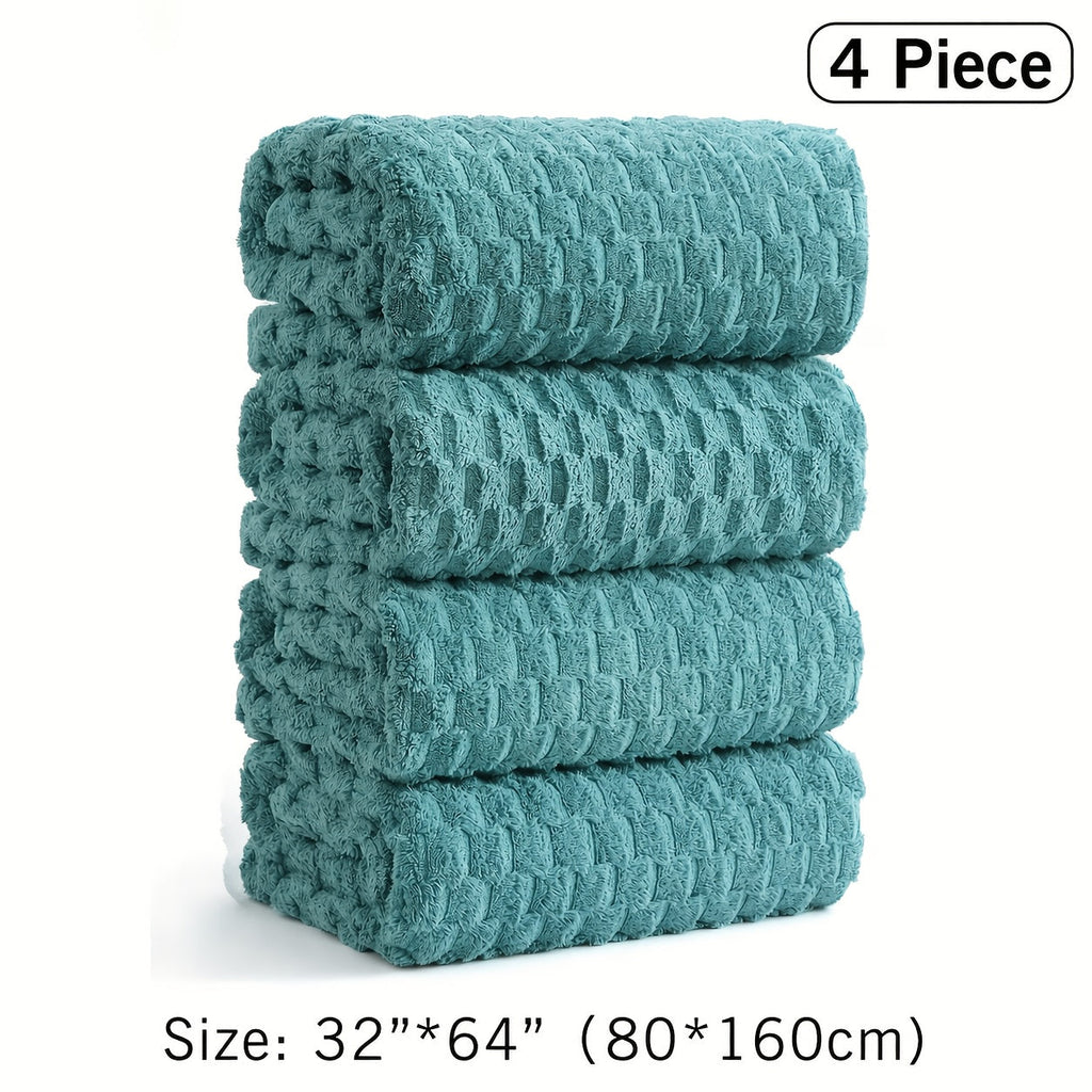 Oversized Bath Towel Set 800GSM 32x64 Inch Extra Large Microfiber - Ultra Soft Quick Dry Striped Spa Grade | Single or 4pcs Random Color | Beige White Light Blue Dark Gray | Modern Coastal Home Gift