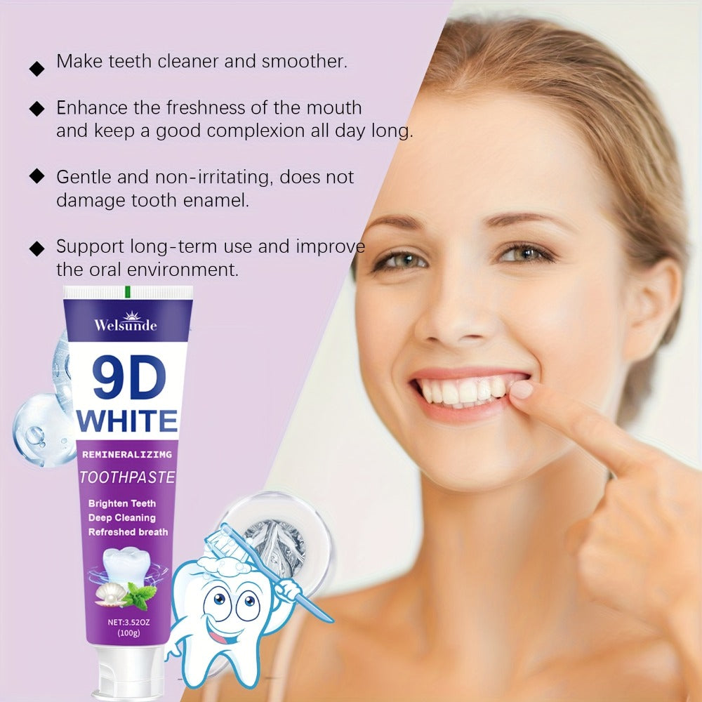 Remineralizing Toothpaste 4-Pack ¨C 9D Purple Hypoallergenic Formula with Essential Oils, 400g Deep Cleaning Whitening Toothpaste for Sensitive Teeth, Gentle Gum Care & Fresh Breath, Daily Home & Travel Oral Hygiene