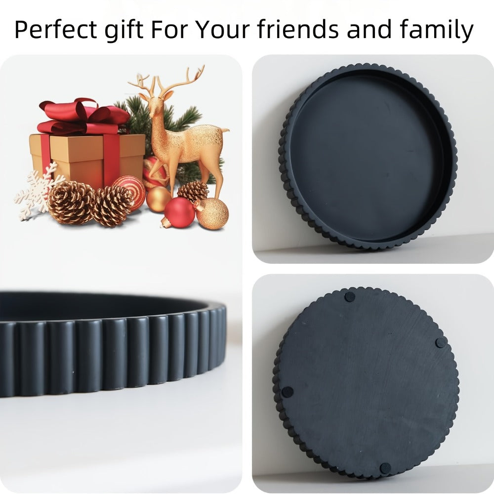 Wood Decorative Tray for Coffee Table 11 Inch Round Boho Serving Tray Wooden Centerpiece for Living Room Ottoman Console Table Jewelry Organizer Accent Decor Tabletop Storage Tray White Black