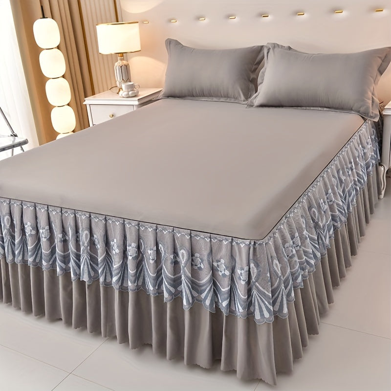 Macrame Lace Bed Skirt Set 3pcs ¨C Double Layer Non-Slip Bed Skirt with 2 Pillowcases All Seasons Twin Full Queen King