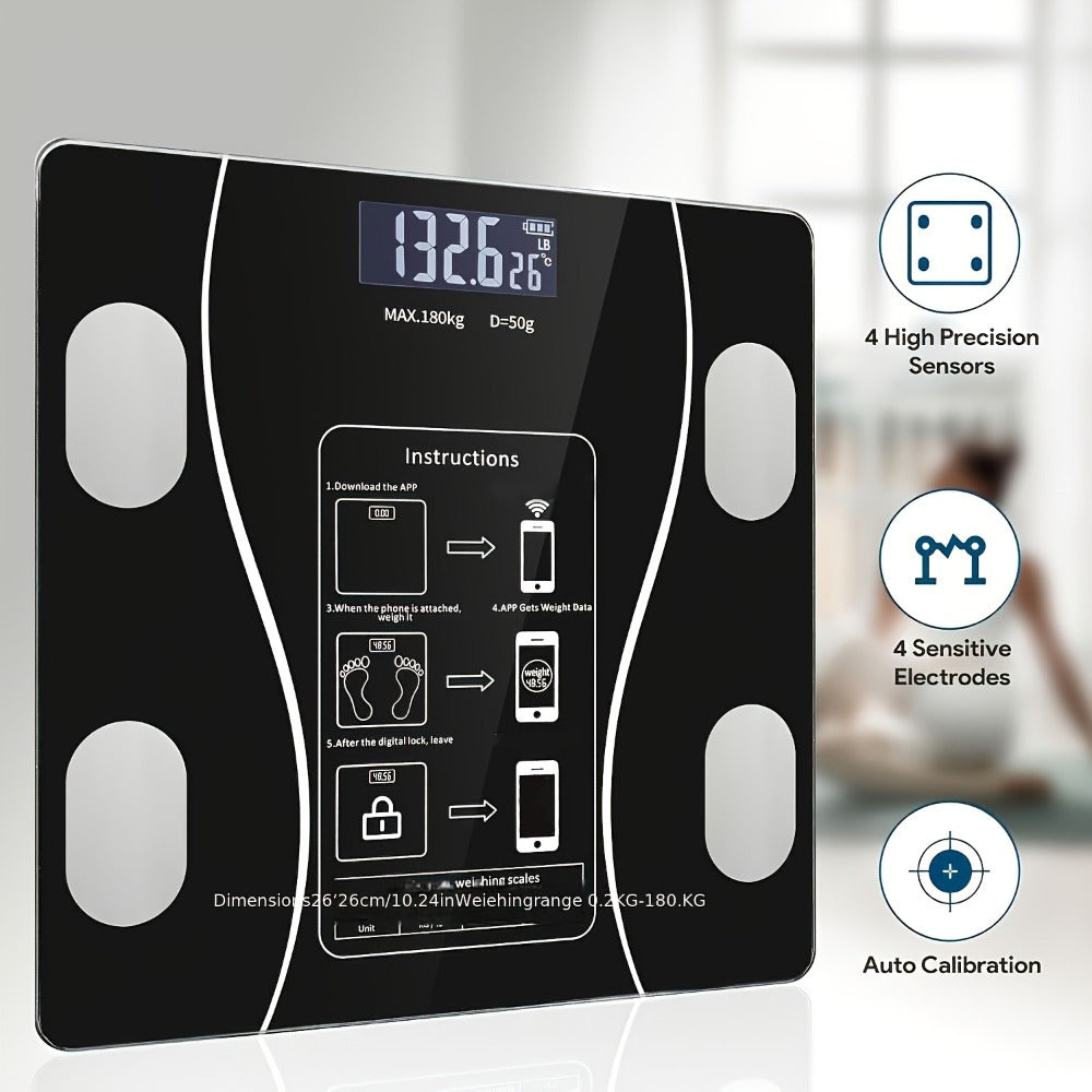 Digital Bathroom Scale Body Weight Scale LED Backlit Display Tempered Glass 400lb Capacity Compact