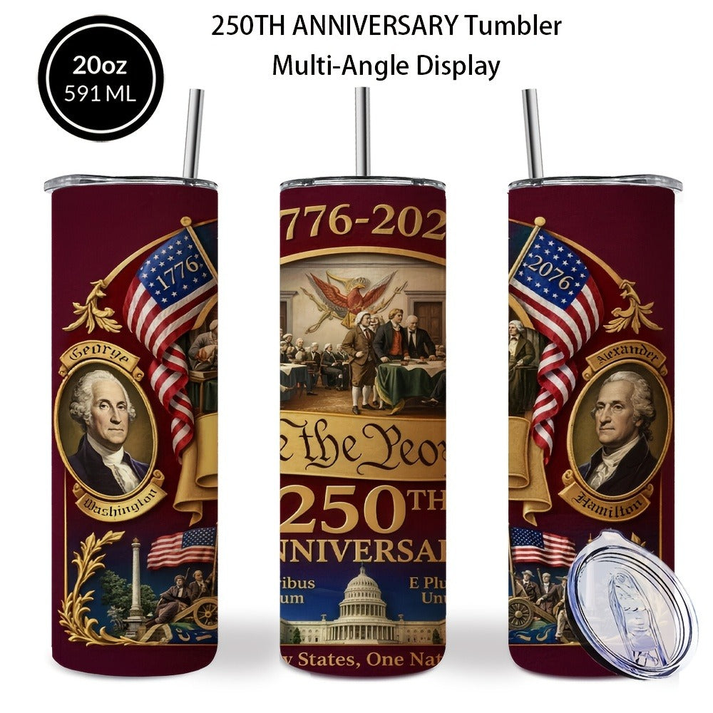 Travel Tumbler 20oz 250th Anniversary Whiskey Bottle Design Stainless Steel Insulated Cup with Lid & Straw Hot Cold Drinks Gift for Men Collectors Father's Day