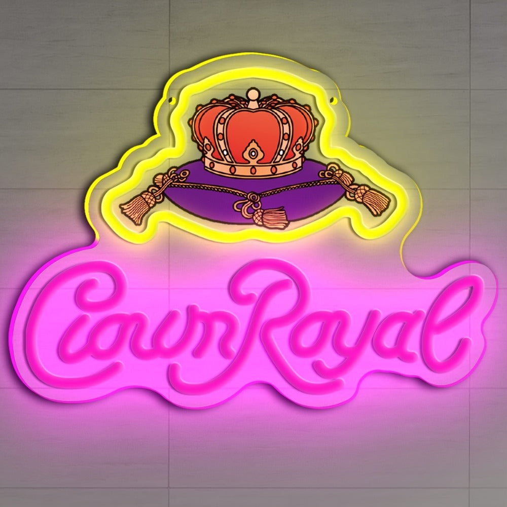 Crown Royal Neon Sign USB Powered LED Wall Art Glow Pendant Pink Orange UV Print for Game Room Bar Bedroom Birthday Party Decor Wall Decor Colorful