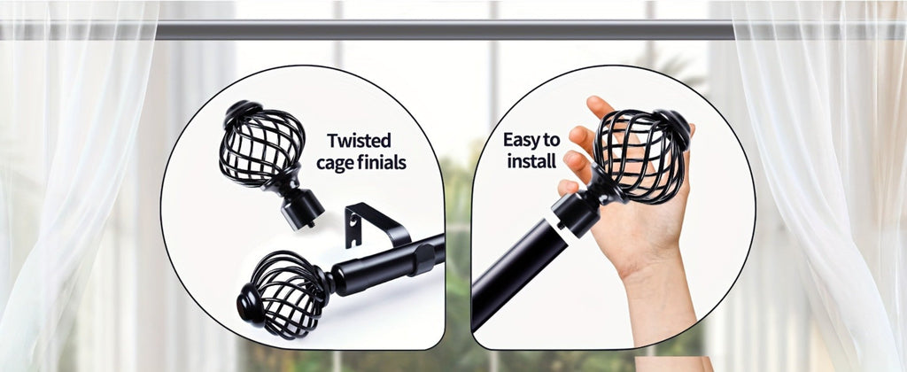 Black Adjustable Curtain Rod Heavy Duty Farmhouse Decorative Drapery Rod for Bedroom Living Room Kitchen Patio 4 Sizes Easy Install