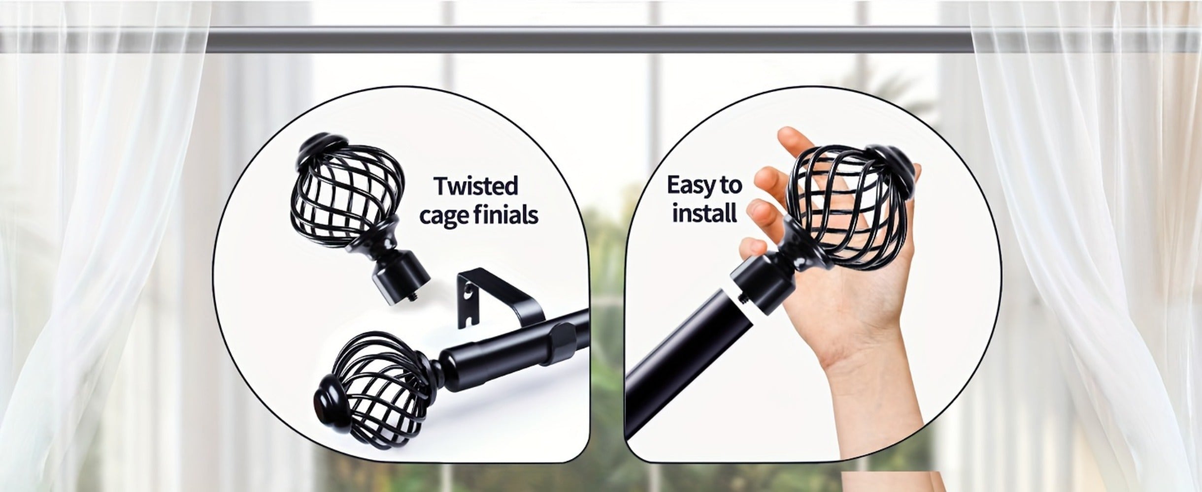 Black Adjustable Curtain Rod Heavy Duty Farmhouse Decorative Drapery Rod for Bedroom Living Room Kitchen Patio 4 Sizes Easy Install