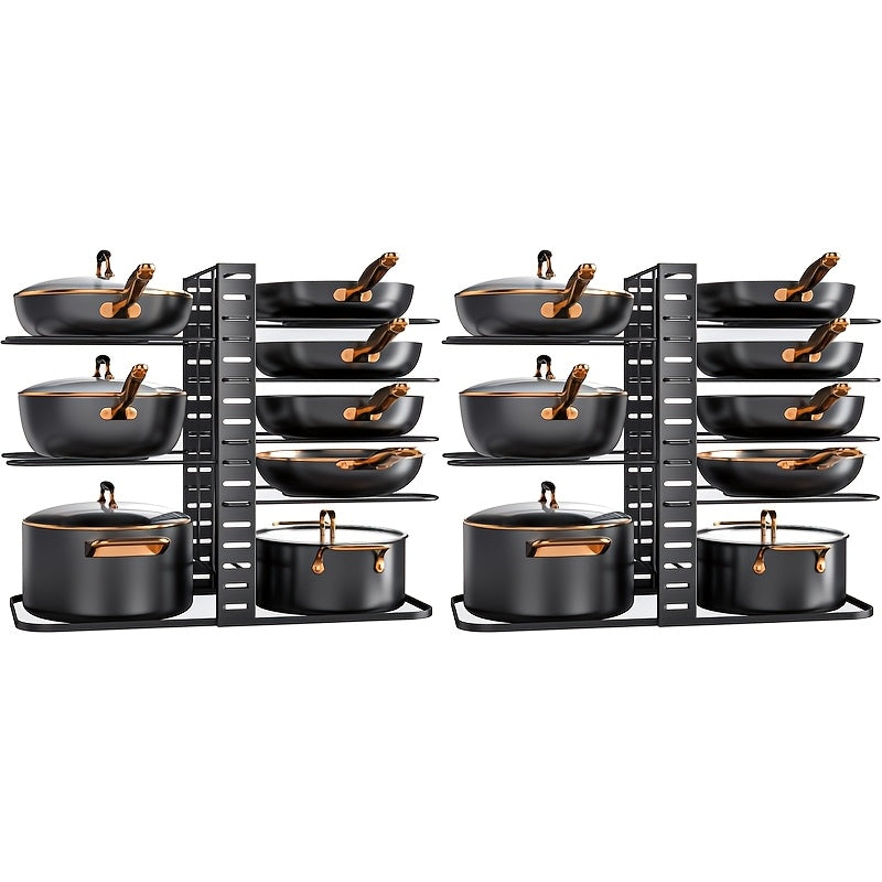Pot and Pan Organizer 8-Tier with Lid Rack - Kitchen Cabinet Storage Rack for Cookware Pots Pans Lids and Utensils, Space Saving Vertical Cookware Organizer for Cabinet Pantry and Counter, Available in 1 or 2 Pack
