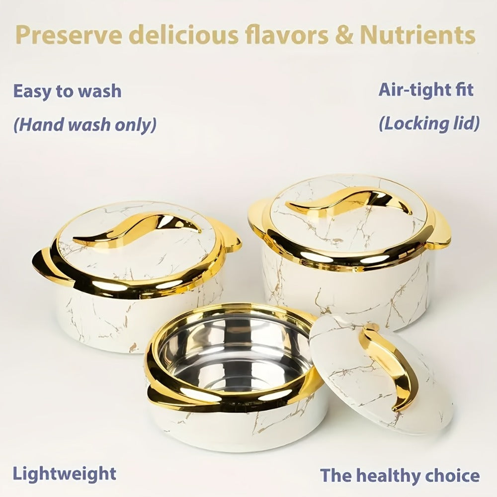 Insulated Casserole Dish Set 3-Piece Thermal Food Warmer with Lids, Stainless Steel Serving Bowls for Hot & Cold Food, Buffet Hotpot Tableware Set for Entertaining Dining Table