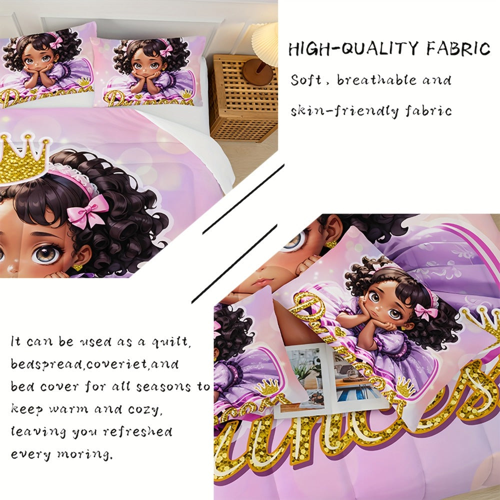Comforter Set Queen Pink Princess Bedding Set 3 Piece Cute Floral Printed Bed Comforter with 2 Pillow Cases Soft Breathable Polyester All Season Bedding for Home Dorm Bedroom Decoration
