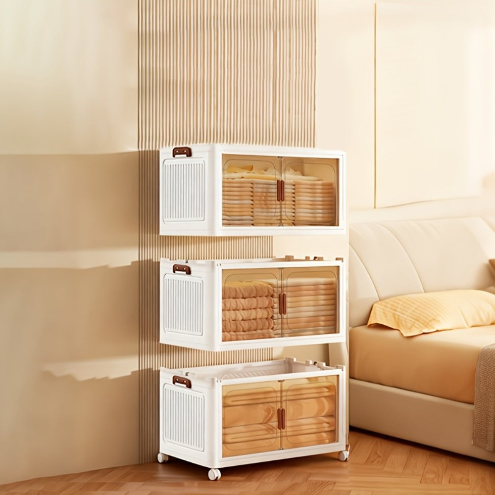 Foldable Storage Cabinet with Door ¨C Multi-Layer Stackable Storage Box for Shoes, Clothes & Books | Large Closet Organizer for Bedroom, Bathroom, Kitchen, Office & Wardrobe