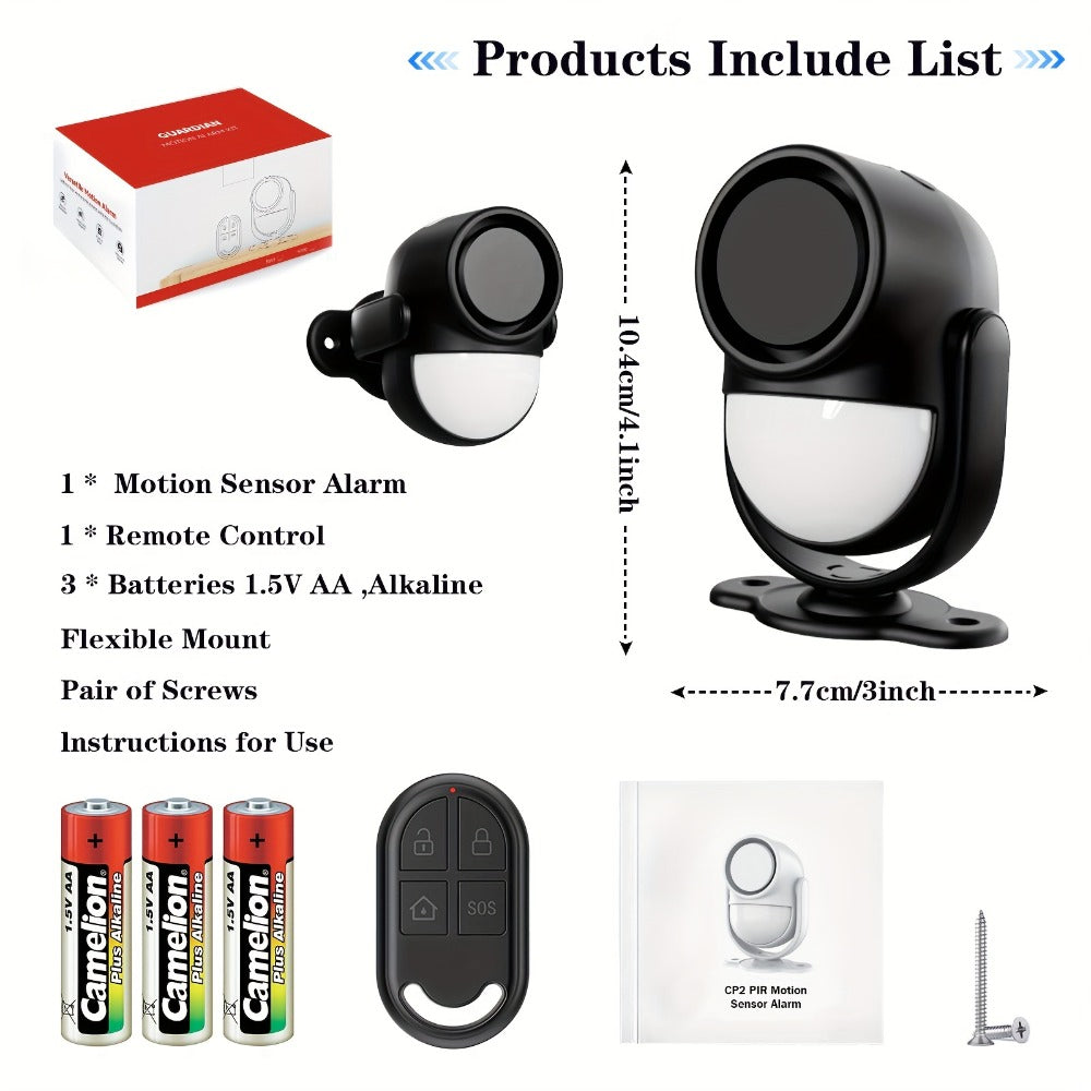 125dB Wireless Motion Sensor Alarm with Siren Light & Remote Control ¨C Indoor Infrared Security Motion Detector for Home, Shed & Garage ¨C Battery Operated PIR Alert System (Black & White)