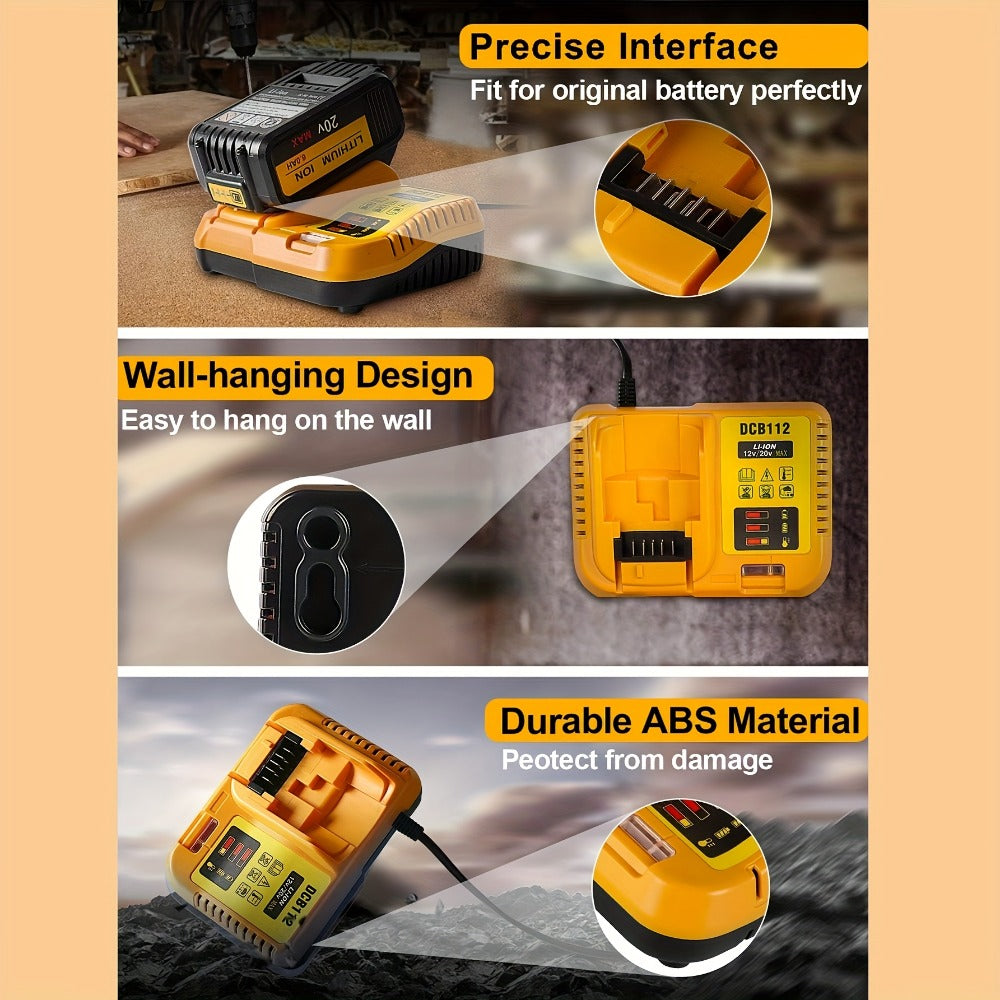Fast Battery Charger for DeWalt 12V 20V 60V MAX Compatible with DCB120 DCB126 DCB200 DCB201 DCB208 DCB606 DCB609 DCB612 Rapid Charger for DeWalt Cordless Power Tool Batteries