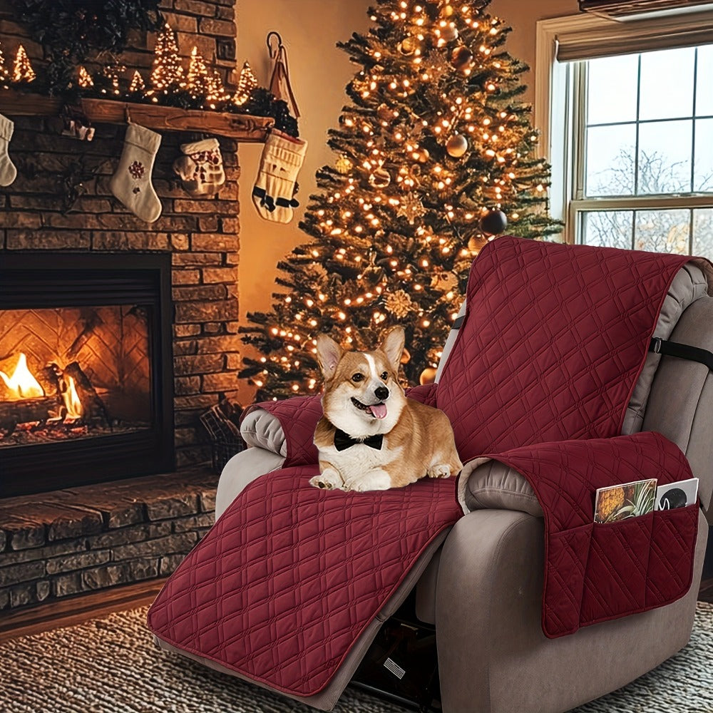 Recliner Chair Cover Waterproof Dual-Layer with Side Pockets Non-Slip Scratch Resistant Machine Washable Pet Protection 11 Colors