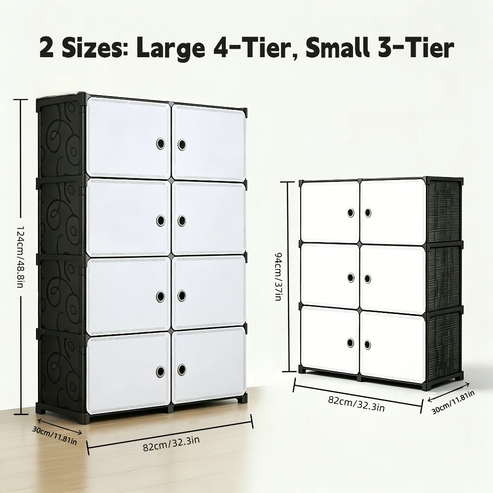 Modular Storage Cabinet with Magnetic Door, 3-Tier & 4-Tier Closet Organizer, Large Capacity Wardrobe Storage Unit, Dust-Proof Odor-Free Stackable Shelves, Easy Assembly for Bedroom Dorm Apartment Living Room