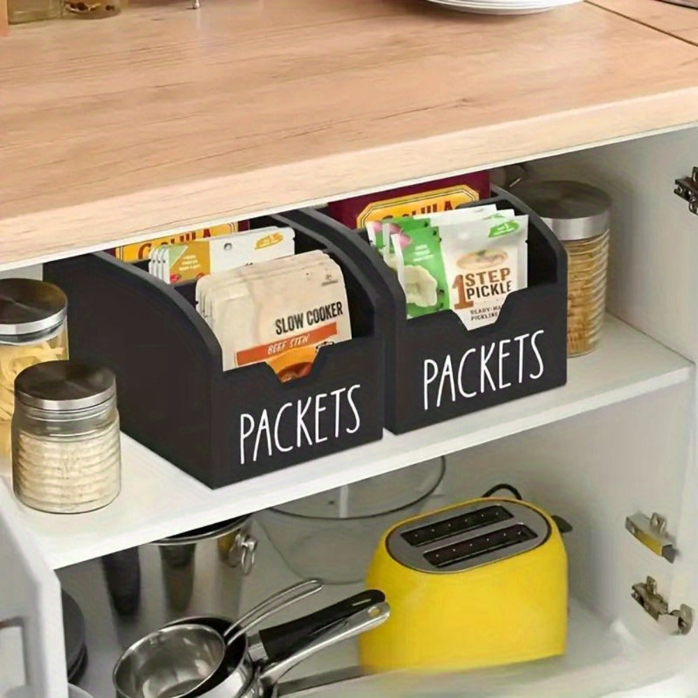 Wooden Spice Rack Organizer with Compartments Rustic Vintage Kitchen Countertop Storage Box for Seasoning Bags Tea Bags Coffee Snacks Space-Saving Display Rack Home Decor Black Brown 1pc or 2pcs