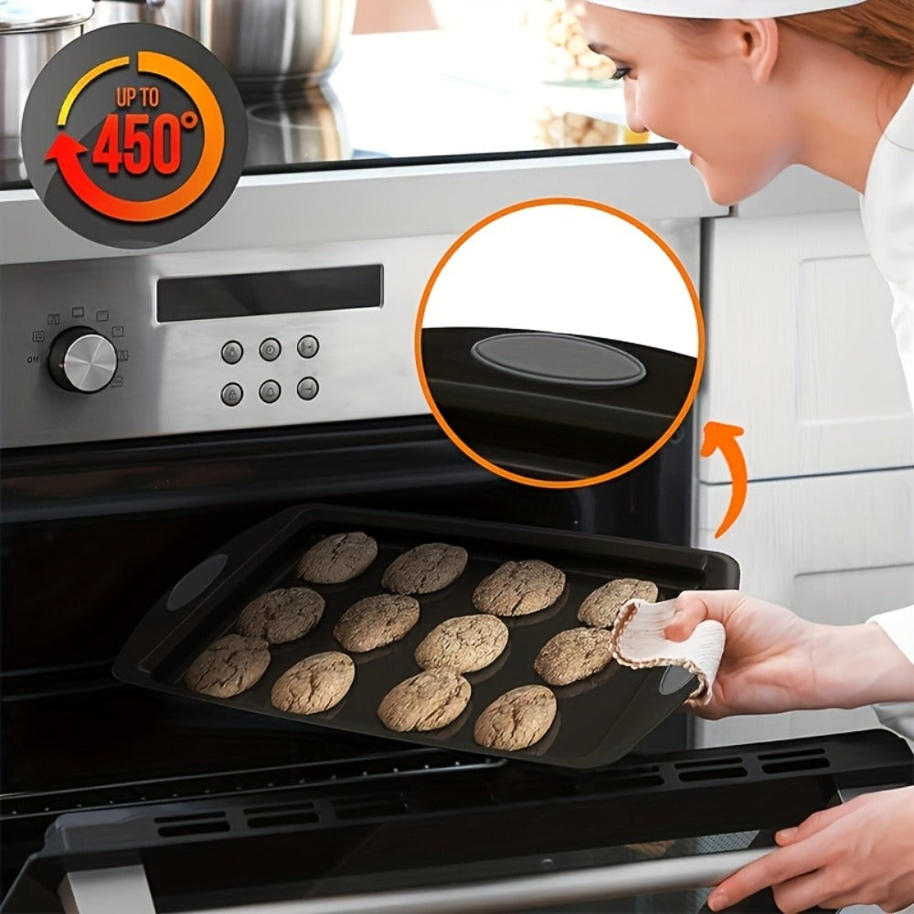 Nonstick Baking Sheet Set with Silicone Handles, Carbon Steel Cookie Sheet Pan Set in Assorted Sizes, Stackable Bakeware for Baking Roasting, Heavy Duty Oven Pans with Orange Handles, 2-Piece or 6-Piece