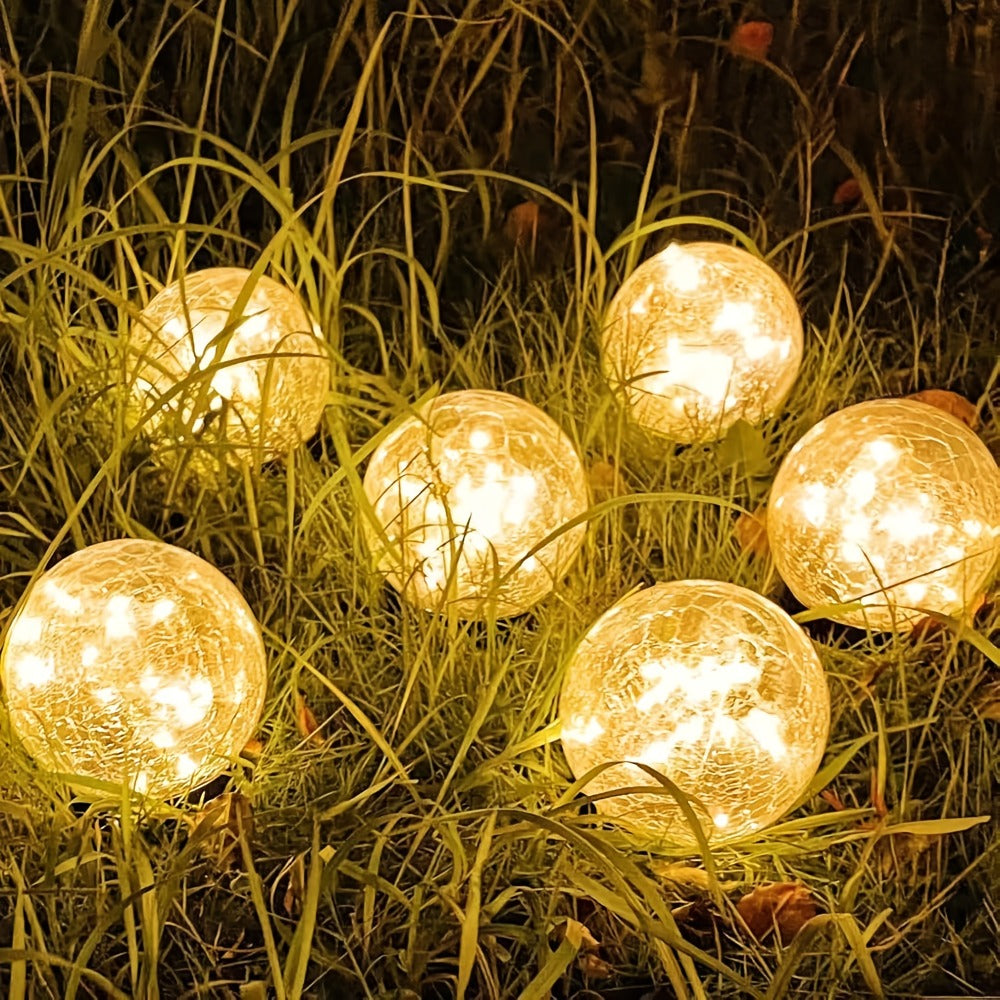Solar Garden Globe Lights 4 Pack Cracked Glass Ball Outdoor Solar Sphere Lights with 30 LED Warm White IP65 Waterproof Auto On Off for Garden Patio Lawn Yard Pathway Christmas Decoration